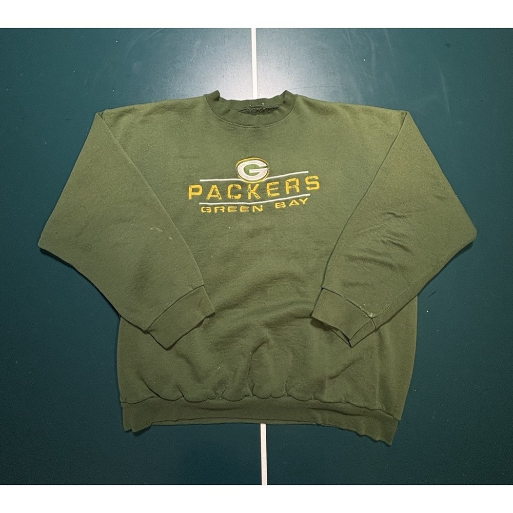 Vintage Green Bay Packers Crewneck Sweatshirt Men XL Green Faded Embroidered 90s